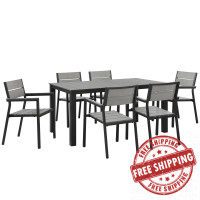 Modway EEI-1749-BRN-GRY-SET Maine 7 Piece Outdoor Patio Dining Set in Brown Gray