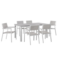 Modway EEI-1749-WHI-LGR-SET Maine 7 Piece Outdoor Patio Dining Set in White Light Gray