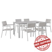 Modway EEI-1749-WHI-LGR-SET Maine 7 Piece Outdoor Patio Dining Set in White Light Gray