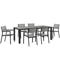 Modway EEI-1751-BRN-GRY-SET Maine 7 Piece Outdoor Patio Dining Set in Brown Gray