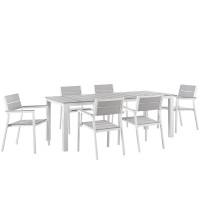 Modway EEI-1751-WHI-LGR-SET Maine 7 Piece Outdoor Patio Dining Set in White Light Gray