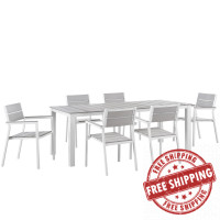 Modway EEI-1751-WHI-LGR-SET Maine 7 Piece Outdoor Patio Dining Set in White Light Gray
