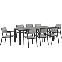 Modway EEI-1753-BRN-GRY-SET Maine 9 Piece Outdoor Patio Dining Set in Brown Gray
