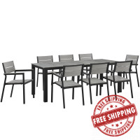 Modway EEI-1753-BRN-GRY-SET Maine 9 Piece Outdoor Patio Dining Set in Brown Gray