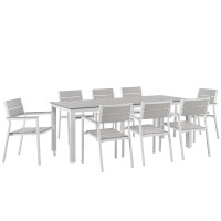 Modway EEI-1753-WHI-LGR-SET Maine 9 Piece Outdoor Patio Dining Set in White Light Gray