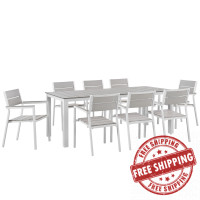 Modway EEI-1753-WHI-LGR-SET Maine 9 Piece Outdoor Patio Dining Set in White Light Gray