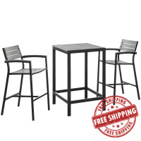 Modway EEI-1754-BRN-GRY-SET Maine 3 Piece Outdoor Patio Dining Set in Brown Gray