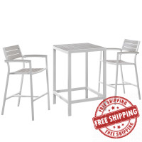 Modway EEI-1754-WHI-LGR-SET Maine 3 Piece Outdoor Patio Dining Set in White Light Gray