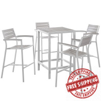 Modway EEI-1755-WHI-LGR-SET Maine 5 Piece Outdoor Patio Dining Set in White Light Gray