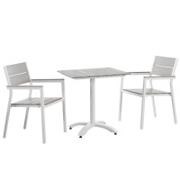 Modway EEI-1759-WHI-LGR-SET Maine 3 Piece Outdoor Patio Dining Set in White Light Gray