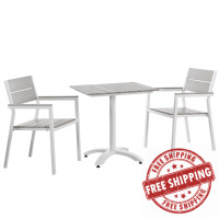 Modway EEI-1759-WHI-LGR-SET Maine 3 Piece Outdoor Patio Dining Set in White Light Gray