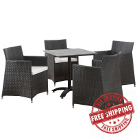 Modway EEI-1760-BRN-WHI-SET Junction 5 Piece Outdoor Patio Dining Set in Brown White