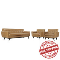 Modway EEI-1763-TAN-SET Engage 3 Piece Leather Living Room Set in Tan