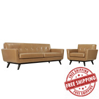 Modway EEI-1766-TAN-SET Engage 2 Piece Leather Living Room Set in Tan