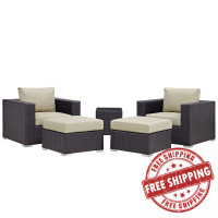 Modway EEI-1809-EXP-BEI-SET Convene 5 Piece Outdoor Patio Sectional Set in Espresso Beige