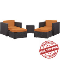 Modway EEI-1809-EXP-ORA-SET Convene 5 Piece Outdoor Patio Sectional Set in Espresso Orange