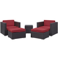 Modway EEI-1809-EXP-RED-SET Convene 5 Piece Outdoor Patio Sectional Set in Espresso Red