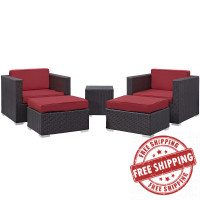 Modway EEI-1809-EXP-RED-SET Convene 5 Piece Outdoor Patio Sectional Set in Espresso Red
