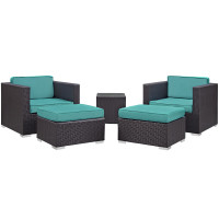 Modway EEI-1809-EXP-TRQ-SET Convene 5 Piece Outdoor Patio Sectional Set in Espresso Turquoise