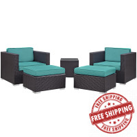 Modway EEI-1809-EXP-TRQ-SET Convene 5 Piece Outdoor Patio Sectional Set in Espresso Turquoise