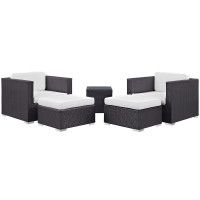 Modway EEI-1809-EXP-WHI-SET Convene 5 Piece Outdoor Patio Sectional Set in Espresso White