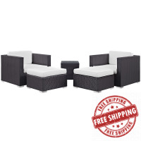 Modway EEI-1809-EXP-WHI-SET Convene 5 Piece Outdoor Patio Sectional Set in Espresso White