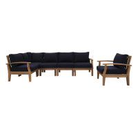 Modway EEI-1816-NAT-NAV-SET Marina 6 Piece Outdoor Patio Teak Set