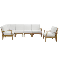 Modway EEI-1816-NAT-WHI-SET Marina 6 Piece Outdoor Patio Teak Sofa Set in Natural White