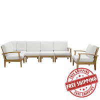 Modway EEI-1816-NAT-WHI-SET Marina 6 Piece Outdoor Patio Teak Sofa Set in Natural White