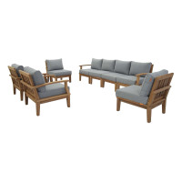 Modway EEI-1817-NAT-GRY-SET Marina 8 Piece Outdoor Patio Teak Set