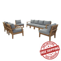 Modway EEI-1817-NAT-GRY-SET Marina 8 Piece Outdoor Patio Teak Set