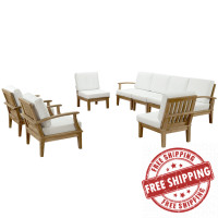 Modway EEI-1817-NAT-WHI-SET Marina 8 Piece Outdoor Patio Teak Sofa Set in Natural White