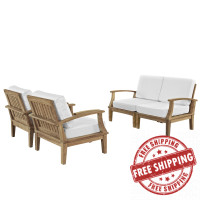 Modway EEI-1818-NAT-WHI-SET Marina 4 Piece Outdoor Patio Teak Sofa Set in Natural White