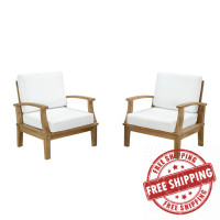 Modway EEI-1819-NAT-WHI-SET Marina 2 Piece Outdoor Patio Teak Sofa Set in Natural White