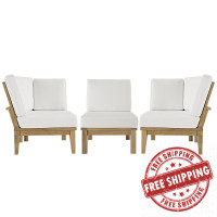 Modway EEI-1820-NAT-WHI-SET Marina 3 Piece Outdoor Patio Teak Sofa Set in Natural White