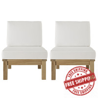 Modway EEI-1821-NAT-WHI-SET Marina 2 Piece Outdoor Patio Teak Sofa Set in Natural White