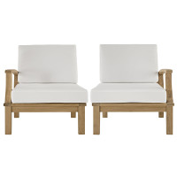 Modway EEI-1822-NAT-WHI-SET Marina 2 Piece Outdoor Patio Teak Sofa Set in Natural White