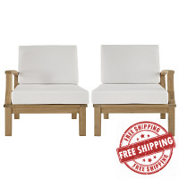 Modway EEI-1822-NAT-WHI-SET Marina 2 Piece Outdoor Patio Teak Sofa Set in Natural White