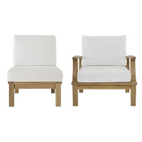 Modway EEI-1823-NAT-WHI-SET Marina 2 Piece Outdoor Patio Teak Sofa Set in Natural White