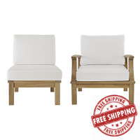 Modway EEI-1823-NAT-WHI-SET Marina 2 Piece Outdoor Patio Teak Sofa Set in Natural White