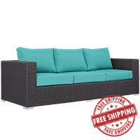 Modway EEI-1844-EXP-TRQ Convene Outdoor Patio Sofa in Espresso Turquoise