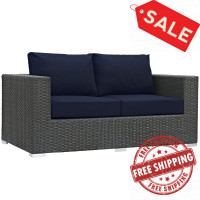 Modway EEI-1851-CHC-NAV Sojourn Outdoor Patio Sunbrella Loveseat in Canvas Navy