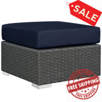 Modway EEI-1855-CHC-NAV Sojourn Outdoor Patio Sunbrella Ottoman in Canvas Navy