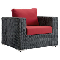 Modway EEI-1864-GRY-RED Summon Outdoor Patio Fabric Sunbrella Armchair