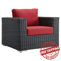 Modway EEI-1864-GRY-RED Summon Outdoor Patio Fabric Sunbrella Armchair