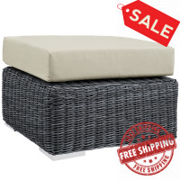 Modway EEI-1869-GRY-BEI Summon Outdoor Patio Sunbrella Ottoman in Canvas Antique Beige