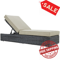 Modway EEI-1876-GRY-BEI Summon Outdoor Patio Sunbrella Chaise Lounge in Canvas Antique Beige
