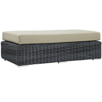 Modway EEI-1877-GRY-BEI Summon Outdoor Patio Sunbrella Rectangle Ottoman in Canvas Antique Beige