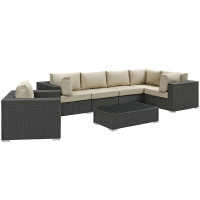 Modway EEI-1878-CHC-BEI-SET Sojourn 7 Piece Outdoor Patio Sunbrella Sectional Set in Canvas Antique Beige
