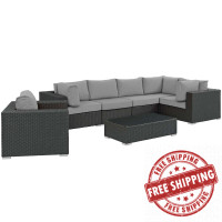 Modway EEI-1878-CHC-GRY-SET Sojourn 7 Piece Outdoor Patio Sunbrella Sectional Set
